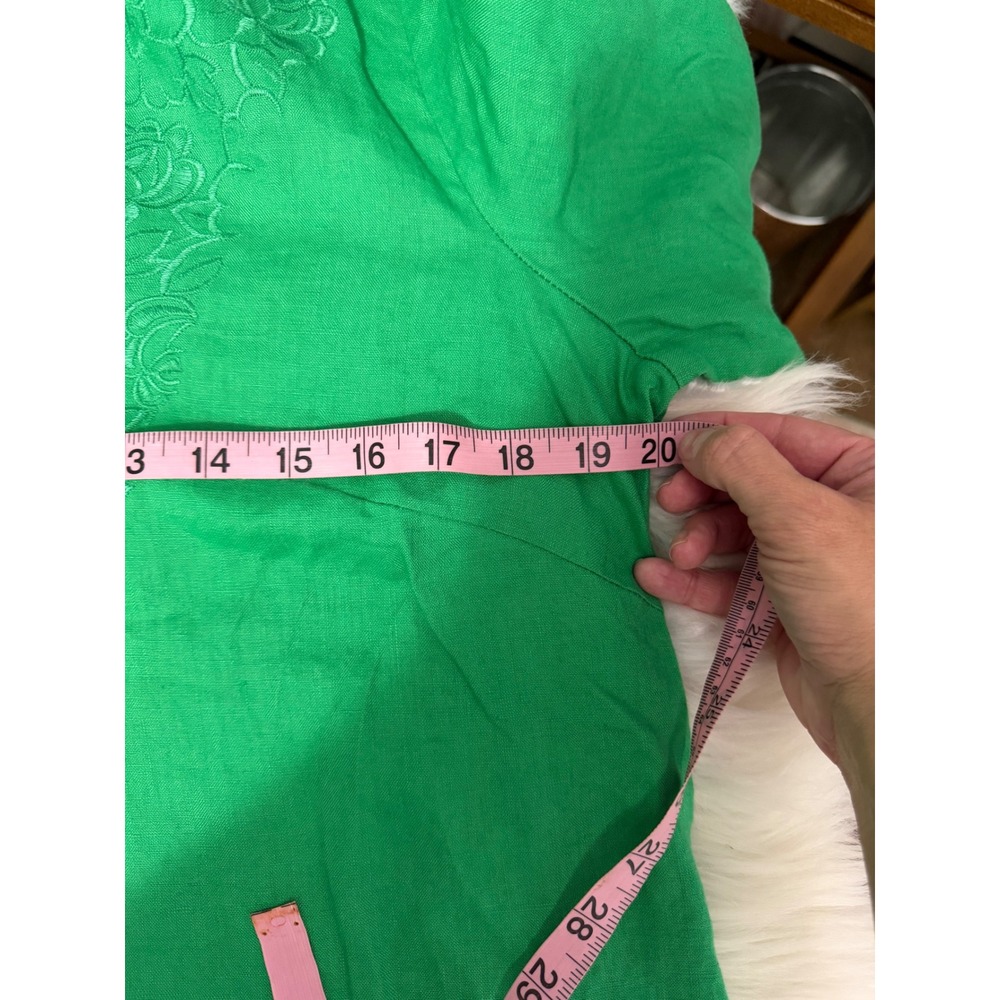 Vintage Susan Bristol - 100% Linen Kelly Green Embroidered Blouse Size Large - Picture 7 of 8